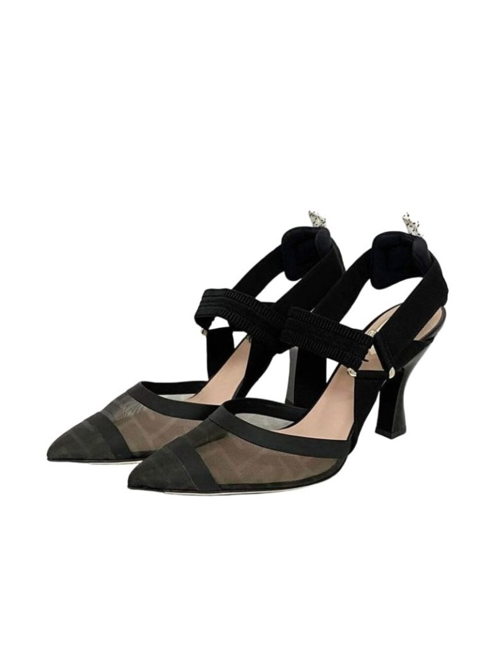 Fendi Mesh Suring Back Shoes High Heel Black